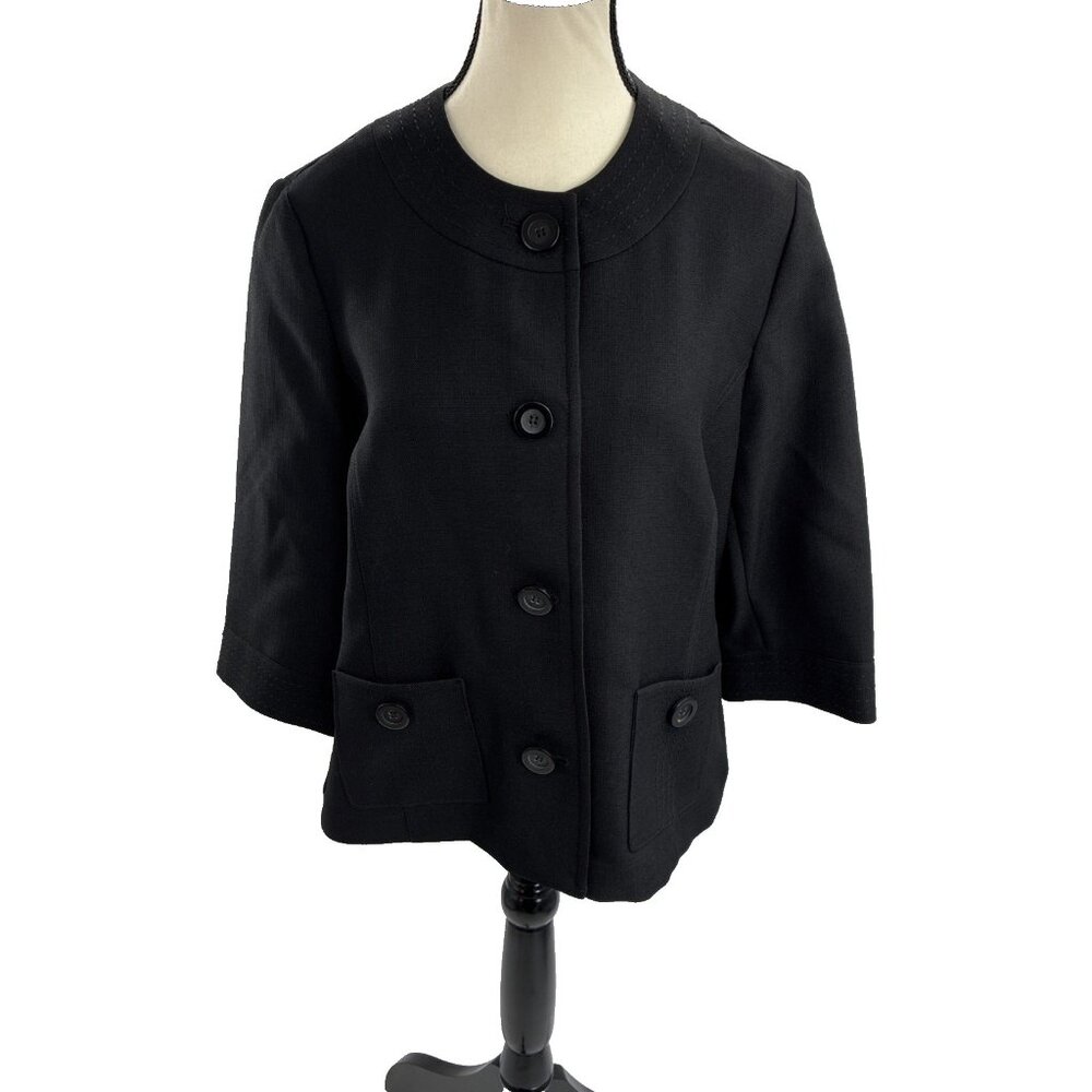 Alfred Dunner Womens Size 10P Jacket Black Button Front 3/4 Sleeve Petite